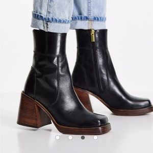 Asos wooden block heel leather square-toe boots